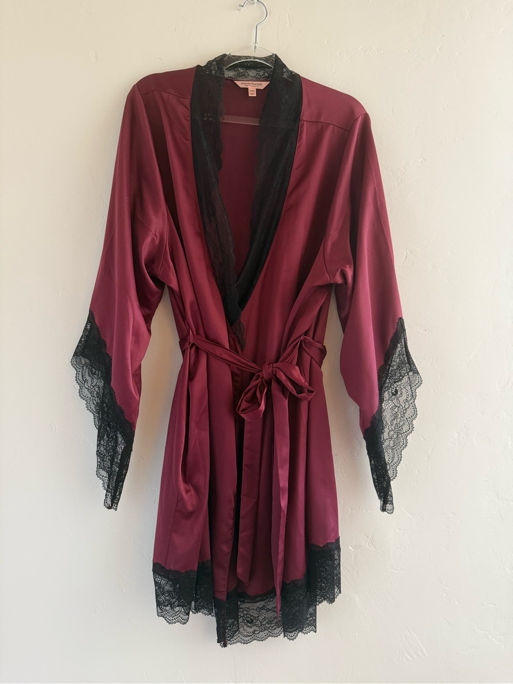 Sophie Theallet for Cacique Burgundy Satin Black Lace Robe 18/20 XL